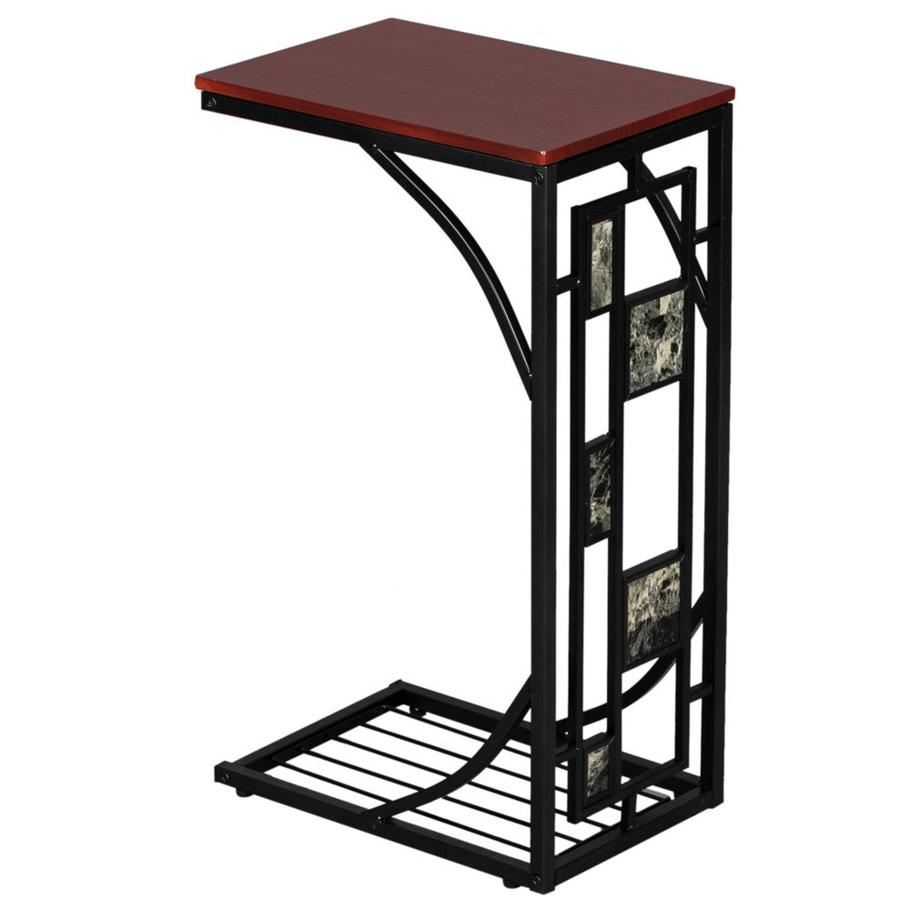 C-Shaped End Table with Gravel Pattern, Brown Top & Black Powder-Coated Base, 30.5*21*54cm