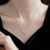 Sweet Pink Bow Necklace Ladies Fashion Sparkling Rhinestone Star
