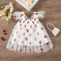 Girls' Dress Summer Floral Mesh Little Flying Sleeve Baby Girl Dress