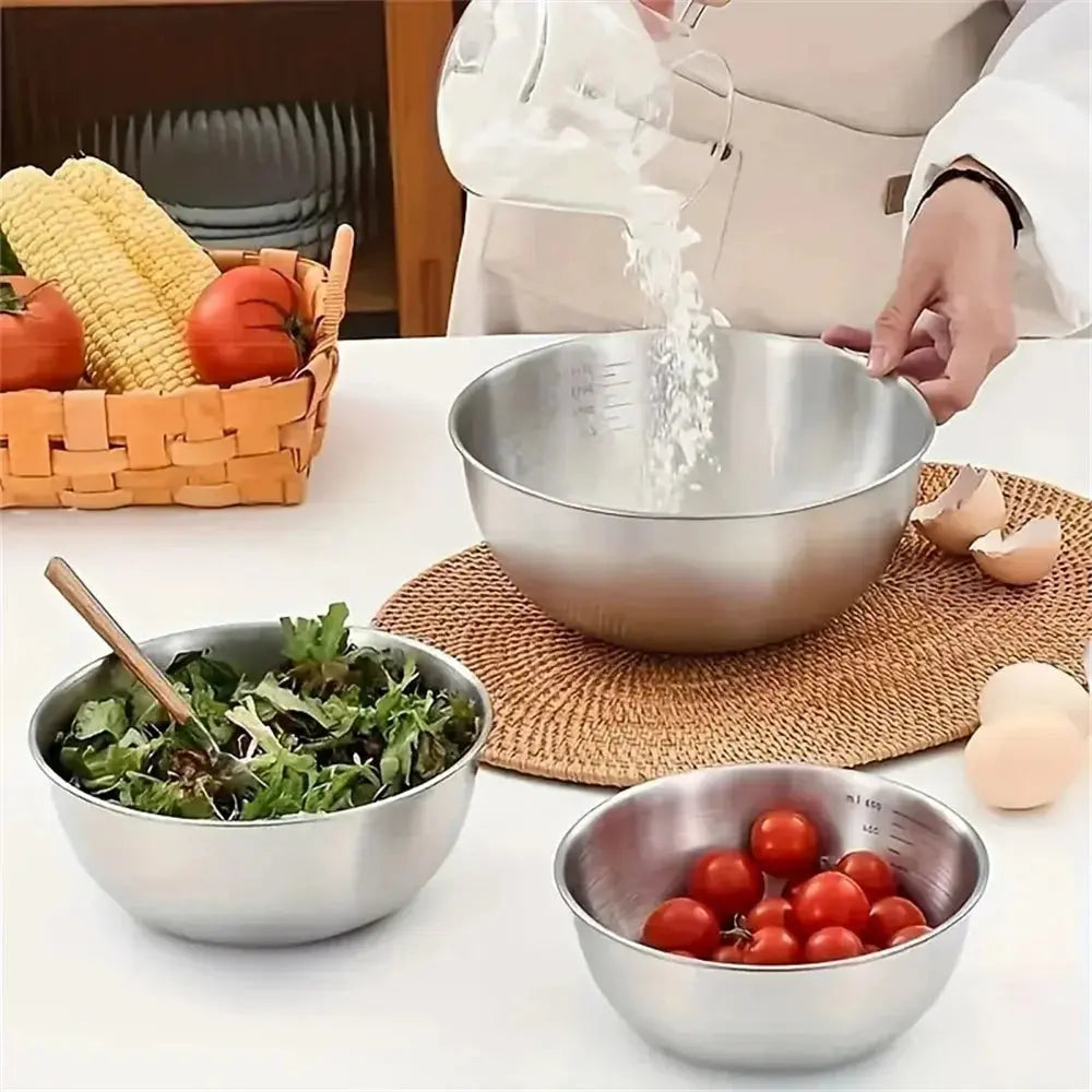 1-3 Stainless Steel Bowl Set with Scale for Cooking Baking Food Storage Large Capacity Mixing Bowls for Home Kitchen Essentials upscaleclicks