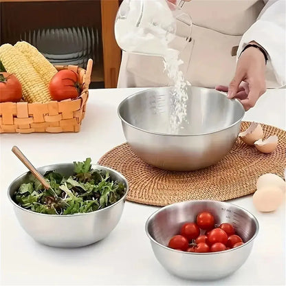 1-3 Stainless Steel Bowl Set with Scale for Cooking Baking Food Storage Large Capacity Mixing Bowls for Home Kitchen Essentials upscaleclicks