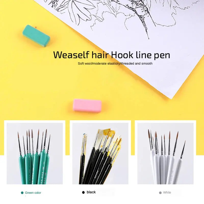 10 pcs Miniature Hook Line Pen art painting brushes weasel hair paint brush gouache watercolor oil paints artists Hand Painted upscaleclicks