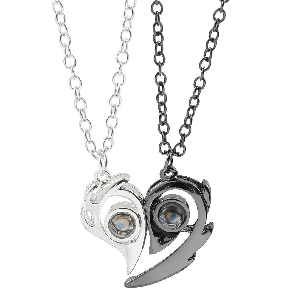 100 Language I Love You Projection Necklace For Couple Women Magnetic Paired Pendants Choker Chain Heart Jewelry Gift upscaleclicks