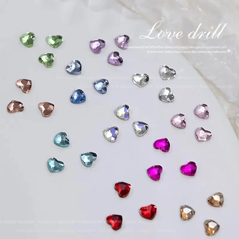 100PCS Mini Love Heart Diamond Nail Decoration Super Sparkling Flat Bottom Diamond Colorful Small Peach Heart Explosion Spark upscaleclicks