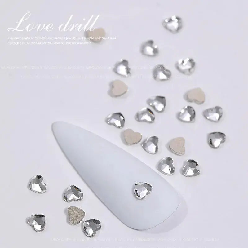 100PCS Mini Love Heart Diamond Nail Decoration Super Sparkling Flat Bottom Diamond Colorful Small Peach Heart Explosion Spark upscaleclicks