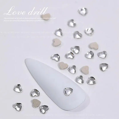 100PCS Mini Love Heart Diamond Nail Decoration Super Sparkling Flat Bottom Diamond Colorful Small Peach Heart Explosion Spark upscaleclicks