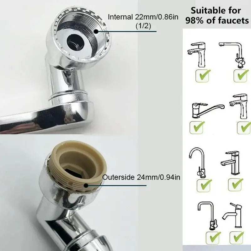 1080° Rotatable Extension Faucet Sprayer Head 2 Spray Modes Universal Bathroom Tap Extend Adapter Aerator upscaleclicks