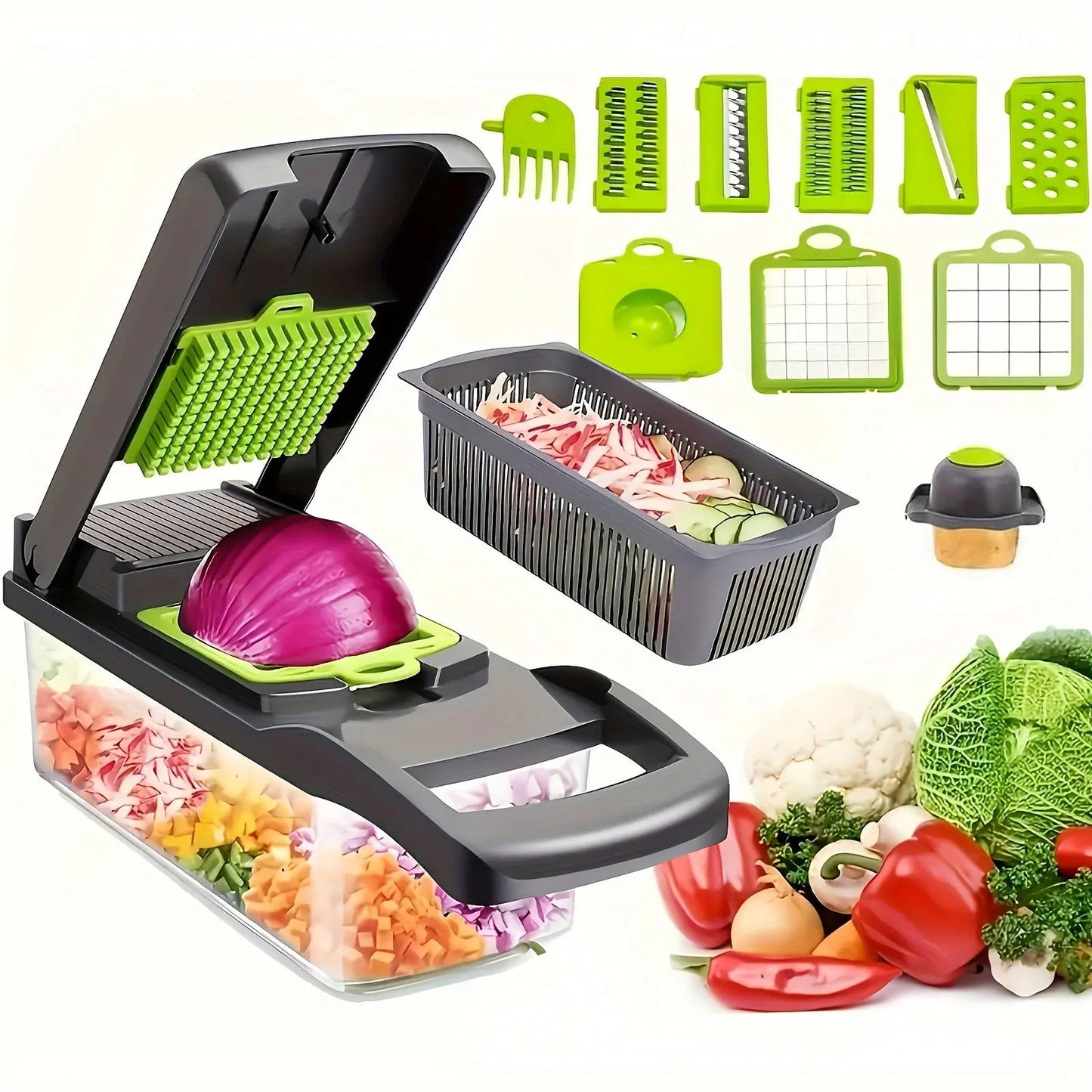 15pcs multifunctional vegetable chopper-stainless steel blade, handle food grinder, vegetable slicer, and onion chopper- suitable for french fries, large capacity slicers, and shredders-perfect for daily kitchen use-an excell upscaleclicks