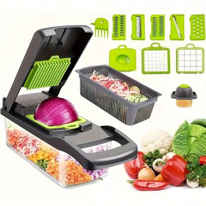 15pcs multifunctional vegetable chopper-stainless steel blade, handle food grinder, vegetable slicer, and onion chopper- suitable for french fries, large capacity slicers, and shredders-perfect for daily kitchen use-an excell upscaleclicks