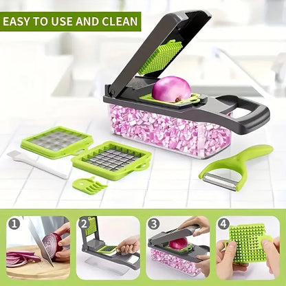 15pcs multifunctional vegetable chopper-stainless steel blade, handle food grinder, vegetable slicer, and onion chopper- suitable for french fries, large capacity slicers, and shredders-perfect for daily kitchen use-an excell upscaleclicks