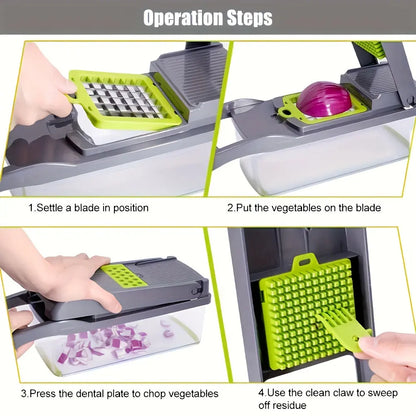 15pcs multifunctional vegetable chopper-stainless steel blade, handle food grinder, vegetable slicer, and onion chopper- suitable for french fries, large capacity slicers, and shredders-perfect for daily kitchen use-an excell upscaleclicks