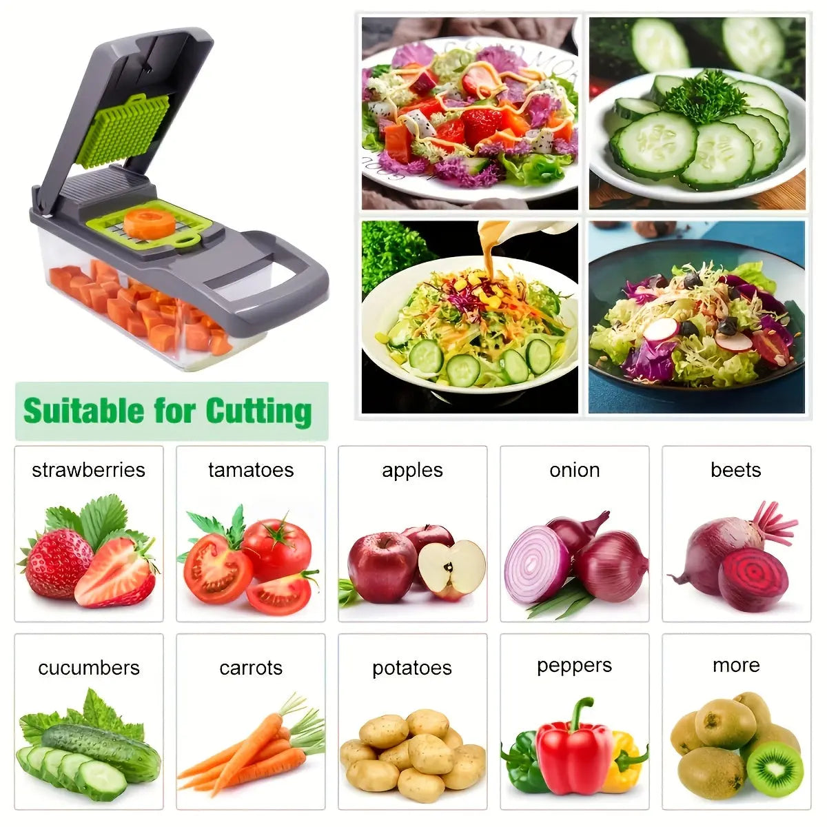 15pcs multifunctional vegetable chopper-stainless steel blade, handle food grinder, vegetable slicer, and onion chopper- suitable for french fries, large capacity slicers, and shredders-perfect for daily kitchen use-an excell upscaleclicks