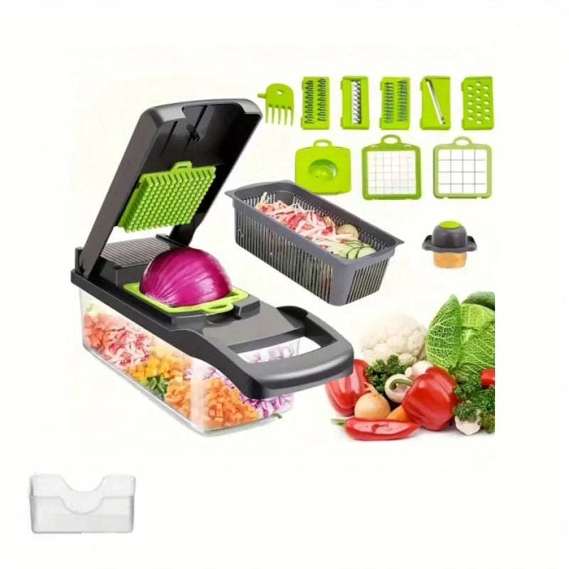 15pcs multifunctional vegetable chopper-stainless steel blade, handle food grinder, vegetable slicer, and onion chopper- suitable for french fries, large capacity slicers, and shredders-perfect for daily kitchen use-an excell upscaleclicks