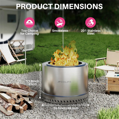 19.5'' Smokeless Fire Pit, Outdoor Stainless Steel Firepit with Carry Bag, Wood Burning Portable Fireplaces for Camping Bonfire upscaleclicks