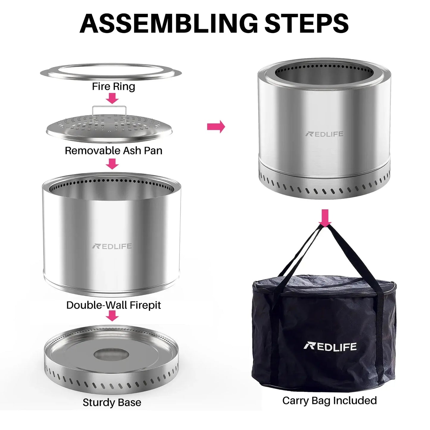 19.5'' Smokeless Fire Pit, Outdoor Stainless Steel Firepit with Carry Bag, Wood Burning Portable Fireplaces for Camping Bonfire upscaleclicks