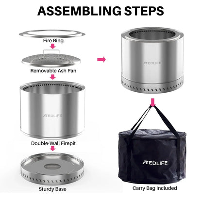 19.5'' Smokeless Fire Pit, Outdoor Stainless Steel Firepit with Carry Bag, Wood Burning Portable Fireplaces for Camping Bonfire upscaleclicks
