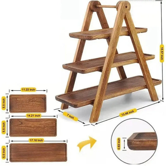 1PC New 3 Tier Serving Tray Wood Tiered Tray Decor Cake Stand Farmhouse Tiered Tray Party Serving Dishes And Platters Trays upscaleclicks