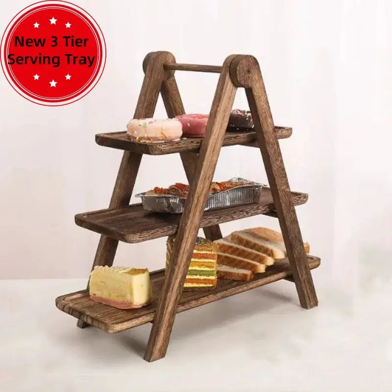 1PC New 3 Tier Serving Tray Wood Tiered Tray Decor Cake Stand Farmhouse Tiered Tray Party Serving Dishes And Platters Trays upscaleclicks