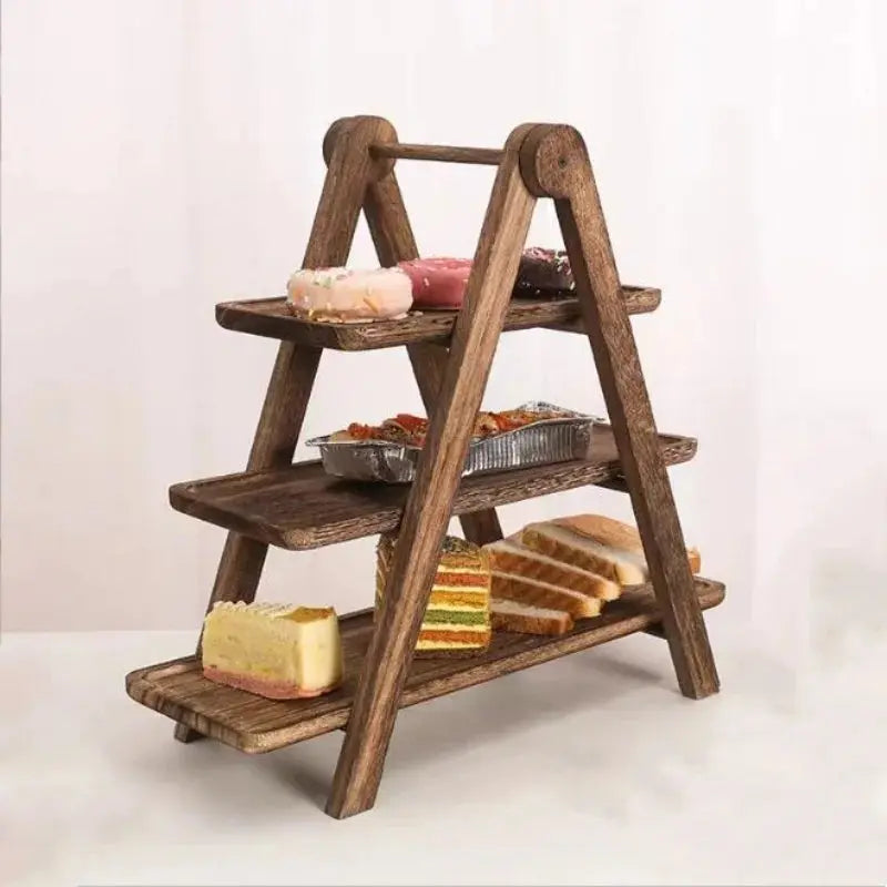 1PC New 3 Tier Serving Tray Wood Tiered Tray Decor Cake Stand Farmhouse Tiered Tray Party Serving Dishes And Platters Trays upscaleclicks