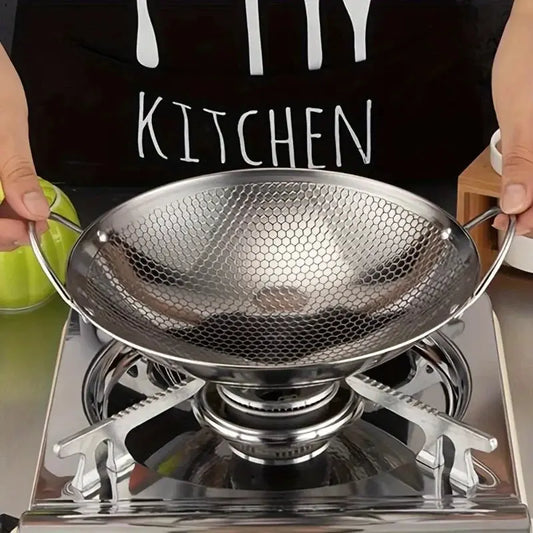 1pc 29cm/11inch stainless steel honeycomb skillet non-stick with handle scratch-resistant cooking pasta steak porridge ramen upscaleclicks