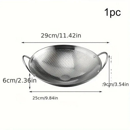 1pc 29cm/11inch stainless steel honeycomb skillet non-stick with handle scratch-resistant cooking pasta steak porridge ramen upscaleclicks