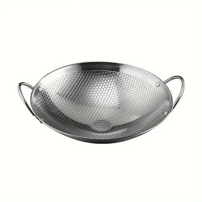 1pc 29cm/11inch stainless steel honeycomb skillet non-stick with handle scratch-resistant cooking pasta steak porridge ramen upscaleclicks