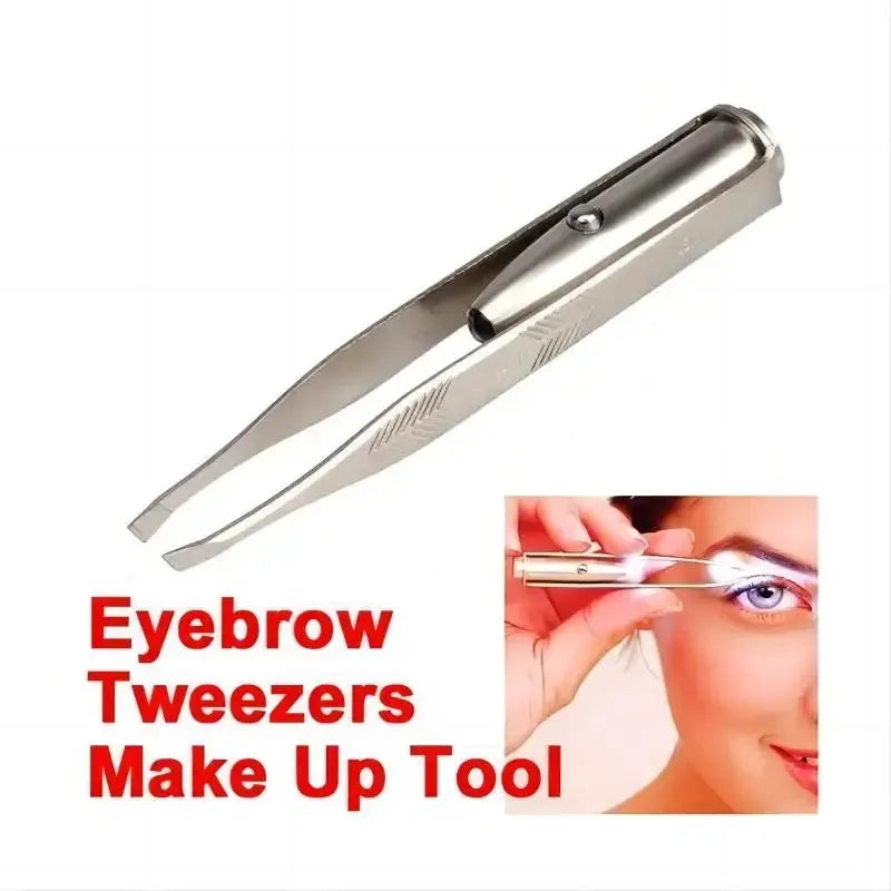 1pc Portable Stainless Steel Smart Design Eyebrow Hair Remove Tweezer With LED Light Makeup Tool upscaleclicks