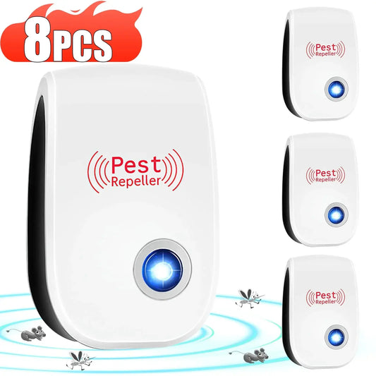 2-8PCS Plug Electric Ultrasonic Pest Repeller Anti Mosquito Rodent Control Indoor Bug Cockroach Insect Killer Zapper Repellent upscaleclicks