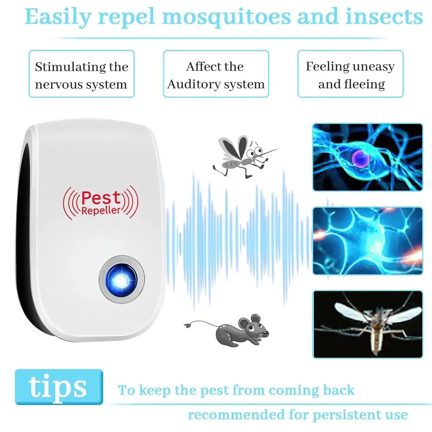 2-8PCS Plug Electric Ultrasonic Pest Repeller Anti Mosquito Rodent Control Indoor Bug Cockroach Insect Killer Zapper Repellent upscaleclicks