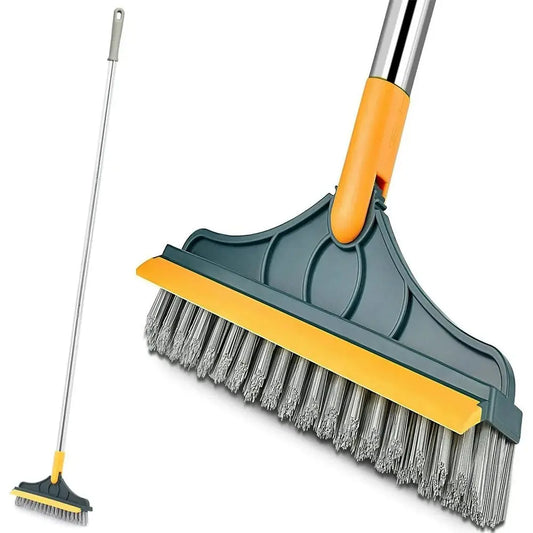 2 in 1 Floor Scrub Brush with Long Handle Brush Scrape V-Shape Stiff Bristle Rotating Cleaning Brush with Squeegee Tile Tools upscaleclicks