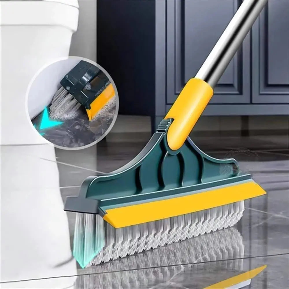 2 in 1 Floor Scrub Brush with Long Handle Brush Scrape V-Shape Stiff Bristle Rotating Cleaning Brush with Squeegee Tile Tools upscaleclicks