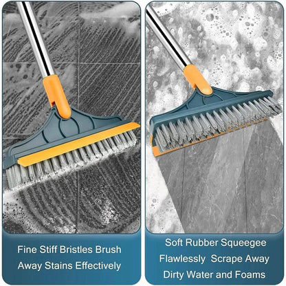2 in 1 Floor Scrub Brush with Long Handle Brush Scrape V-Shape Stiff Bristle Rotating Cleaning Brush with Squeegee Tile Tools upscaleclicks
