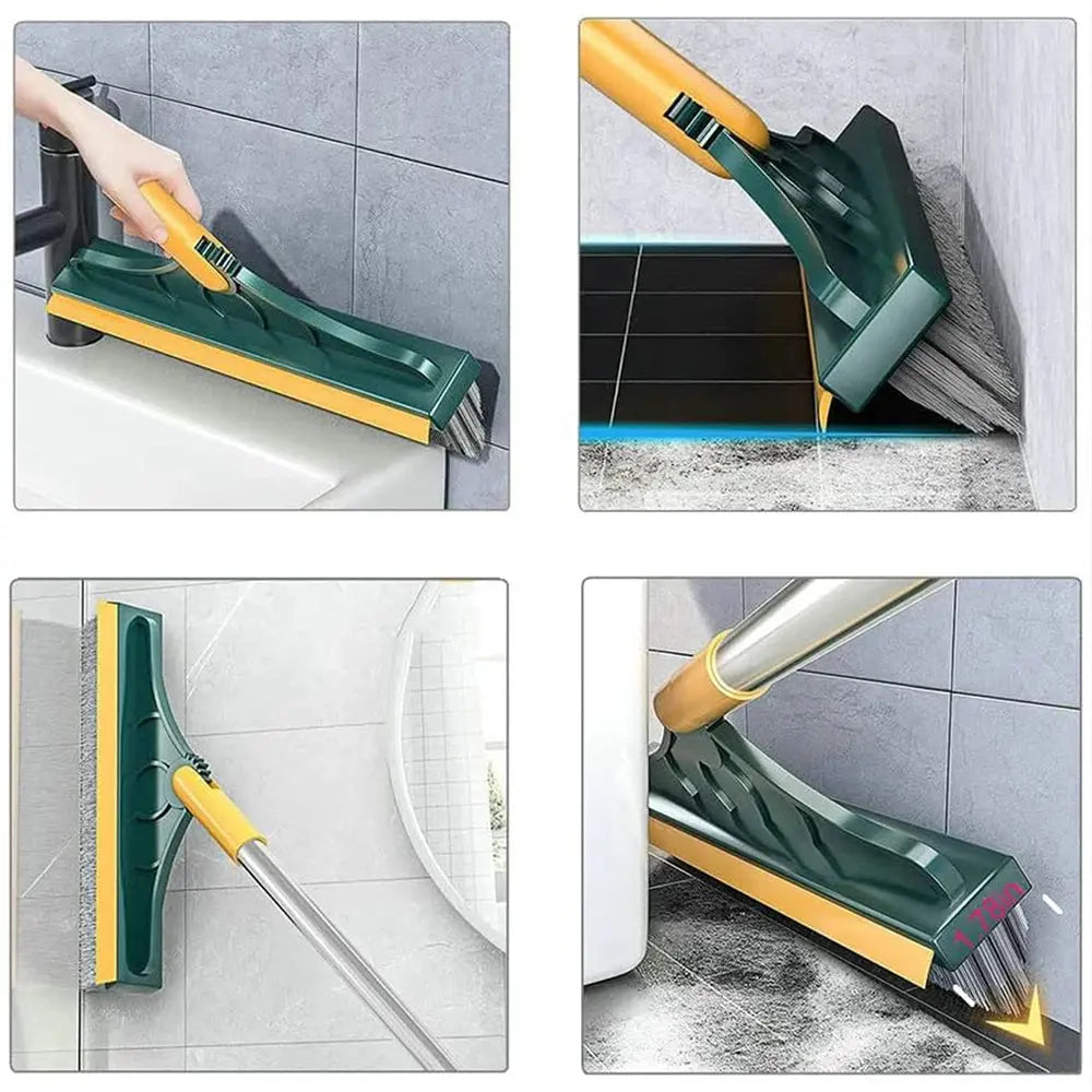 2 in 1 Floor Scrub Brush with Long Handle Brush Scrape V-Shape Stiff Bristle Rotating Cleaning Brush with Squeegee Tile Tools upscaleclicks