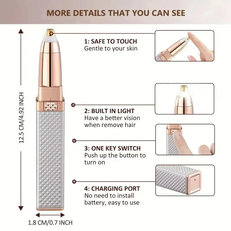 2 in 1 Multifunctional Lipstick Shaver with LED Light Armpit Hair Leg Hair Shaver Electric Eyebrow Shaver Women's Hair Remover upscaleclicks