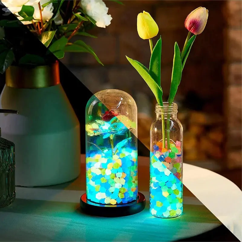 200PCS Diamond Luminous Stones Glowing Garden Decor Shiny Pebble Stone Aquarium Fish Tank Supplies Fairy Gravel Rocks Home Path upscaleclicks