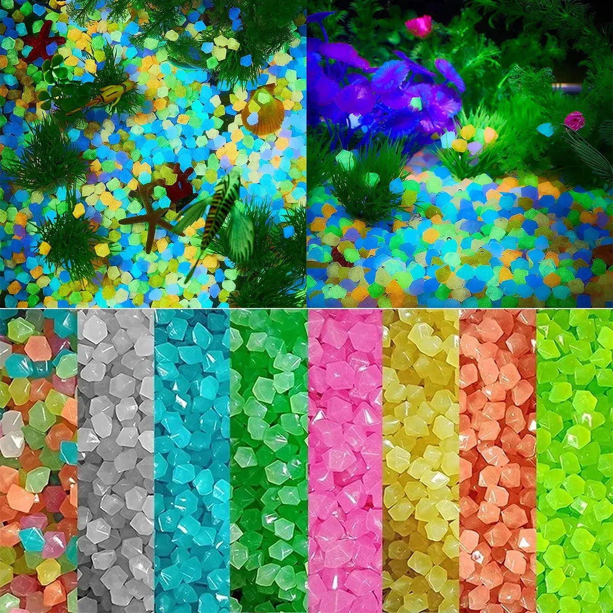 200PCS Diamond Luminous Stones Glowing Garden Decor Shiny Pebble Stone Aquarium Fish Tank Supplies Fairy Gravel Rocks Home Path upscaleclicks