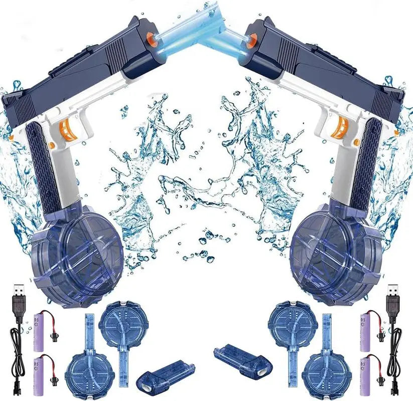 2Pcs Automatic Water Gun, Rechargeable Automatic Water Gun for Adults and Children, 32 Feet Long Range Water Gun, Beach Pool Outdoor Toy Gift, 3 Super Capacity Water Gun Magazines, Blue