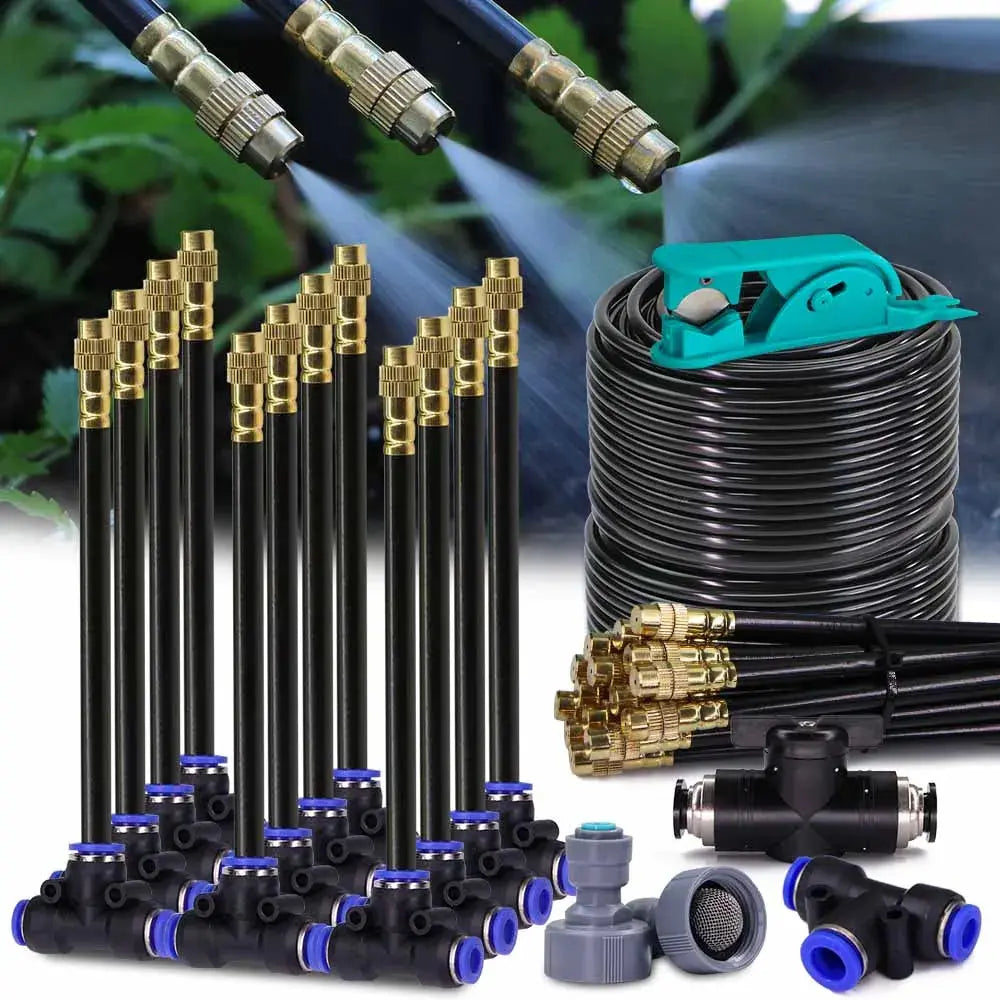 30-5m 1/4" 4/6mm Misting Cooling System 360° Free-bend Adjustable Nozzle Atomizer Sprayer for Outdoor Garden Irrigation Watering upscaleclicks