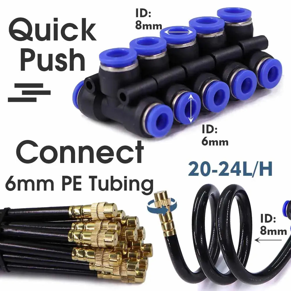 30-5m 1/4" 4/6mm Misting Cooling System 360° Free-bend Adjustable Nozzle Atomizer Sprayer for Outdoor Garden Irrigation Watering upscaleclicks