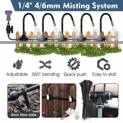 30-5m 1/4" 4/6mm Misting Cooling System 360° Free-bend Adjustable Nozzle Atomizer Sprayer for Outdoor Garden Irrigation Watering upscaleclicks