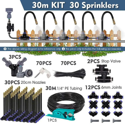 30-5m 1/4" 4/6mm Misting Cooling System 360° Free-bend Adjustable Nozzle Atomizer Sprayer for Outdoor Garden Irrigation Watering upscaleclicks