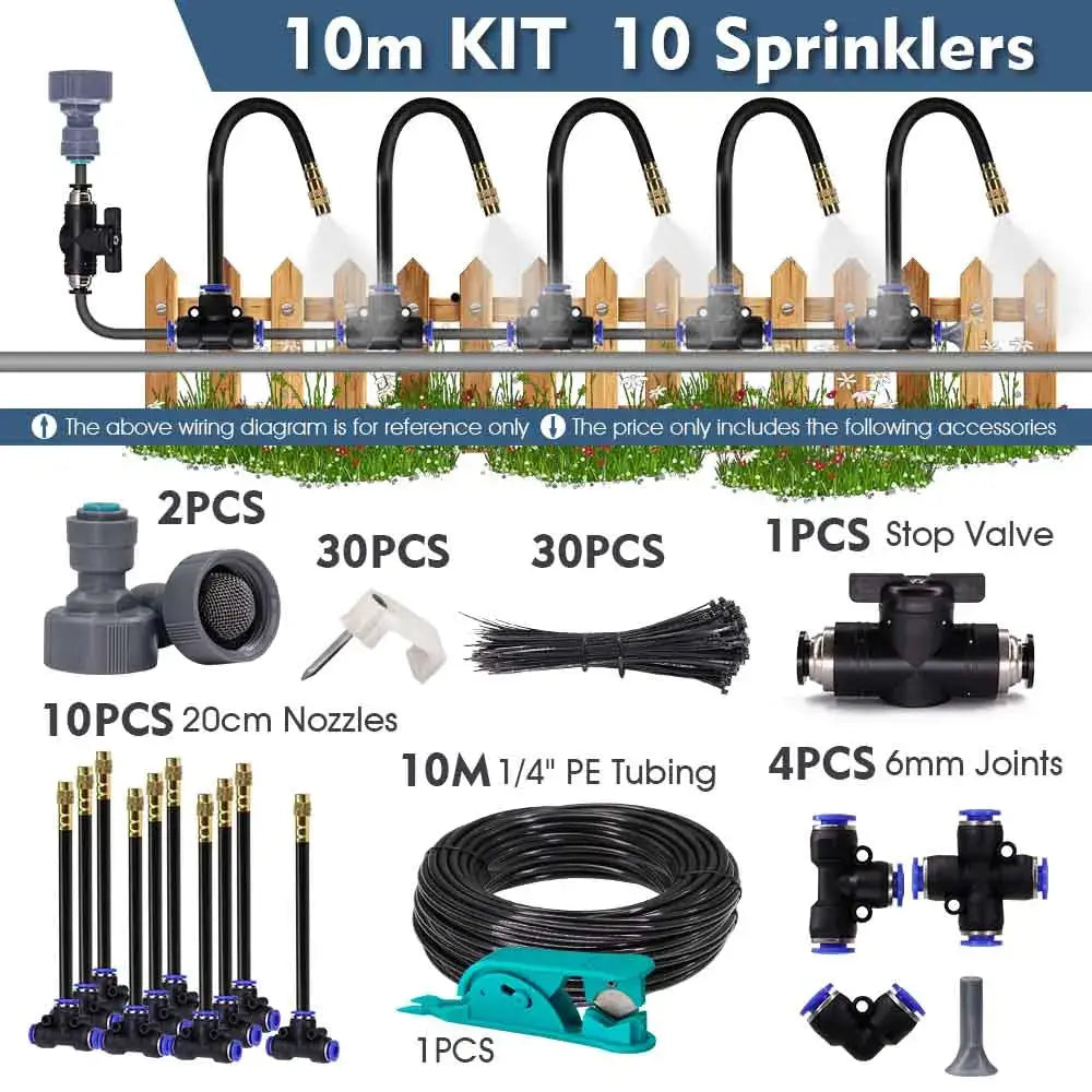 30-5m 1/4" 4/6mm Misting Cooling System 360° Free-bend Adjustable Nozzle Atomizer Sprayer for Outdoor Garden Irrigation Watering upscaleclicks