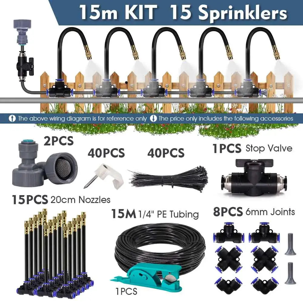 30-5m 1/4" 4/6mm Misting Cooling System 360° Free-bend Adjustable Nozzle Atomizer Sprayer for Outdoor Garden Irrigation Watering upscaleclicks