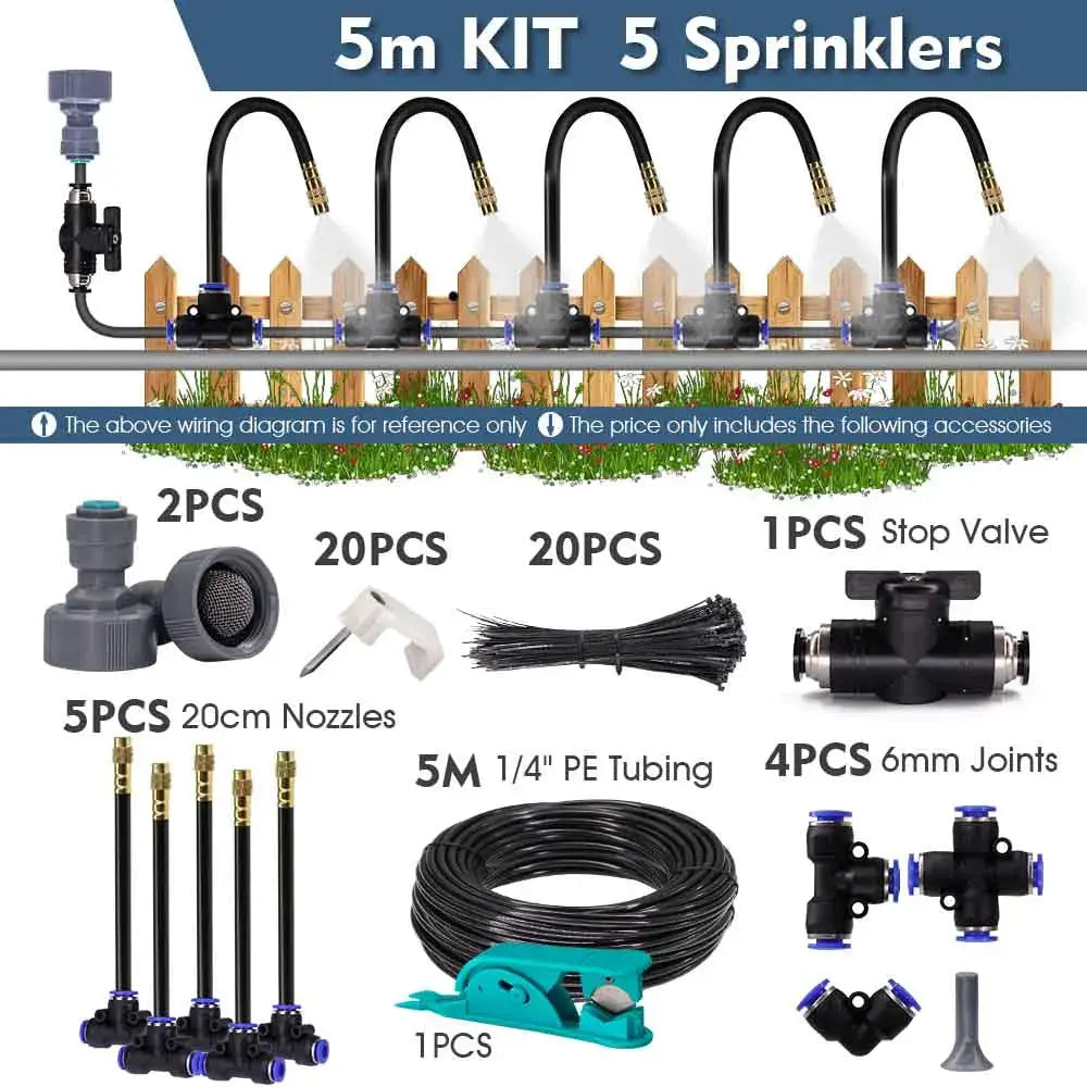 30-5m 1/4" 4/6mm Misting Cooling System 360° Free-bend Adjustable Nozzle Atomizer Sprayer for Outdoor Garden Irrigation Watering upscaleclicks