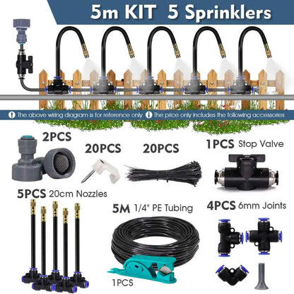 30-5m 1/4" 4/6mm Misting Cooling System 360° Free-bend Adjustable Nozzle Atomizer Sprayer for Outdoor Garden Irrigation Watering upscaleclicks