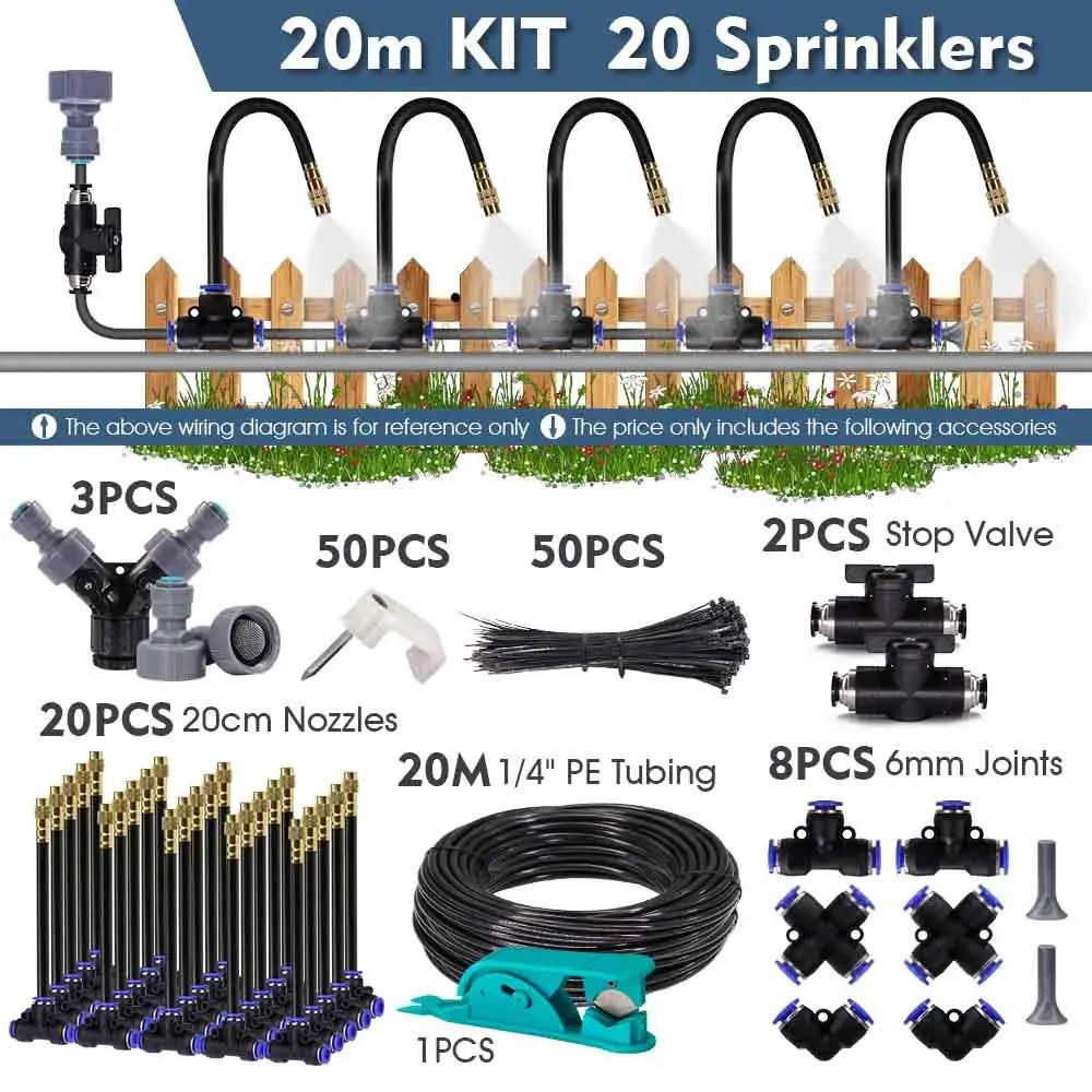 30-5m 1/4" 4/6mm Misting Cooling System 360° Free-bend Adjustable Nozzle Atomizer Sprayer for Outdoor Garden Irrigation Watering upscaleclicks