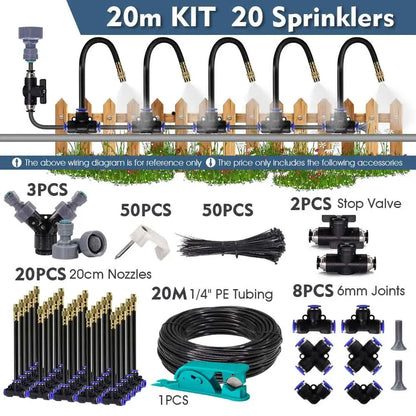 30-5m 1/4" 4/6mm Misting Cooling System 360° Free-bend Adjustable Nozzle Atomizer Sprayer for Outdoor Garden Irrigation Watering upscaleclicks