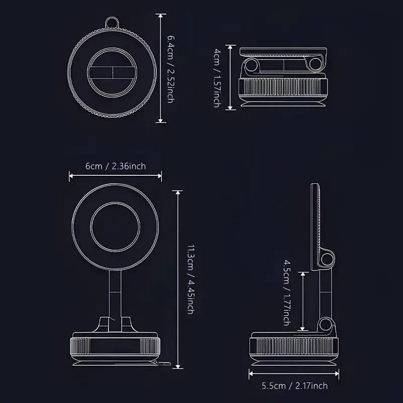 360° Rotating Magnetic Phone Holder, Foldable and Extendable, Suitable for iPhone 16/15/14/12, ABS Material, Not Waterproof, Multi-Scene Use in Shower/Gym/Smooth Surfaces, One Piece, Black, Equipped with Back Magnet Ring upscaleclicks