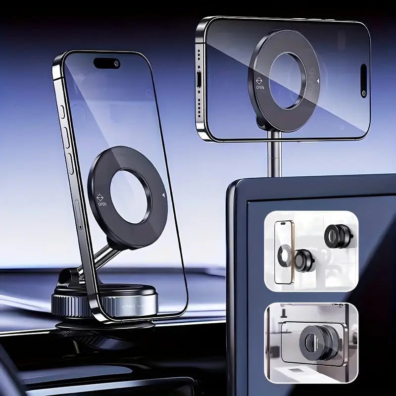 360° Rotating Magnetic Phone Holder, Foldable and Extendable, Suitable for iPhone 16/15/14/12, ABS Material, Not Waterproof, Multi-Scene Use in Shower/Gym/Smooth Surfaces, One Piece, Black, Equipped with Back Magnet Ring upscaleclicks