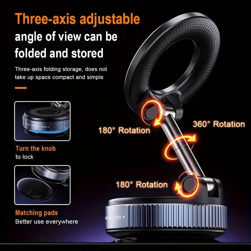 360° Rotating Magnetic Phone Holder, Foldable and Extendable, Suitable for iPhone 16/15/14/12, ABS Material, Not Waterproof, Multi-Scene Use in Shower/Gym/Smooth Surfaces, One Piece, Black, Equipped with Back Magnet Ring upscaleclicks